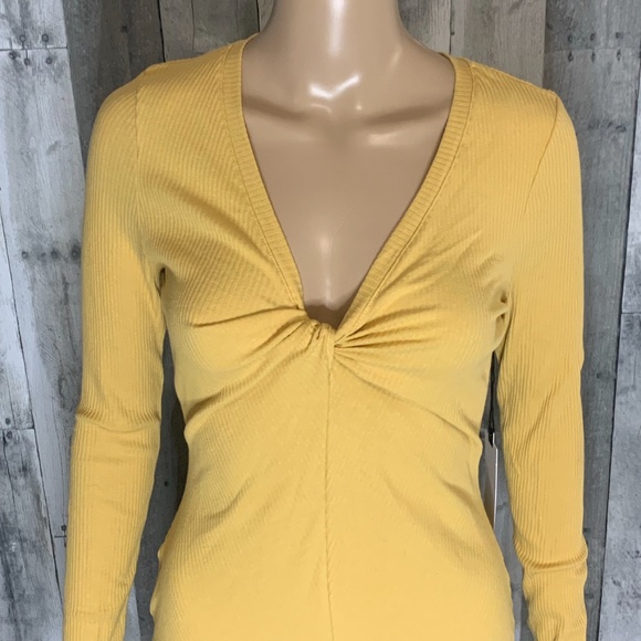 Astr Knot Front Yellow Knit Ribbed Bodysuit NWT - Picture 7 of 9